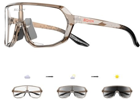 SCVCN Photochromatische Selbsttönend Fahrradbrille Herren Damen Sportsonnenbrille Klar Radsport Radfahren MTB Laufen Radbrille Volleyball Autofahren Angeln Softball Bergsteigen Golf Wandern 15