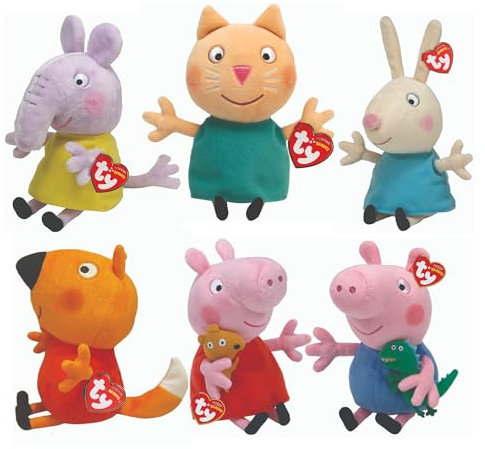 TY Peppa Pig Beanies 6-Teile-Set – Peppa, George, Rebecca, Freddy, Candy und Emily – Weiches Plüschtier für Kinder – Sammelbare Stofftier Plüschtiere – Kuschelige Spielzeuge für Kinder