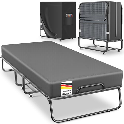 KESSER® Cama plegable de 200 x 90 cm para invitados, incluye colchón de espuma viscoelástica y ruedas, cama de viaje plegable con marco de metal que soporta hasta 250 kg
