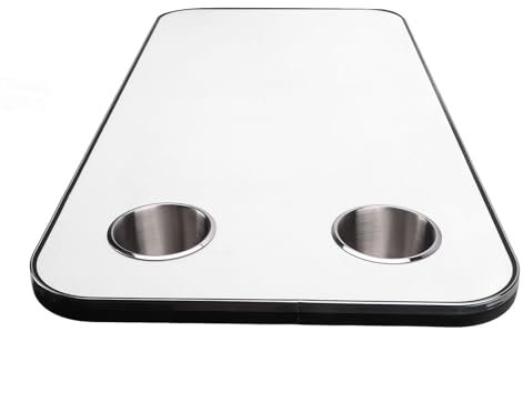 RV Table Top, 31.49x15.74in Solid Wood Removable Boat Table Top, Metal Trim Sturdy Plywood Desktop with 2ps Cup Holder, for RV Yacht Marine, Dark Red or White (White)