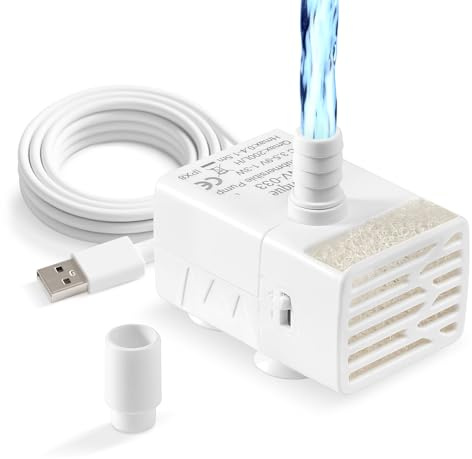 Novique 200L/H Submersible Water Pump Ultra Silent USB Small Fountain Pump with 2 Nozzles for Aquarium Fish Tank Fountain Hydroponic Bird Bath Small Pond Solar panels Garden Decoration 3W DC 3.5-9V