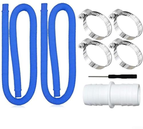 32 mm Poolschlauch-Set mit Metallclips für oberirdische Pools, geeignet für Poolpumpen, Filtration, Heizung, Aquarium und Teichwasserzirkulation (1 Meter blaues Rohr)