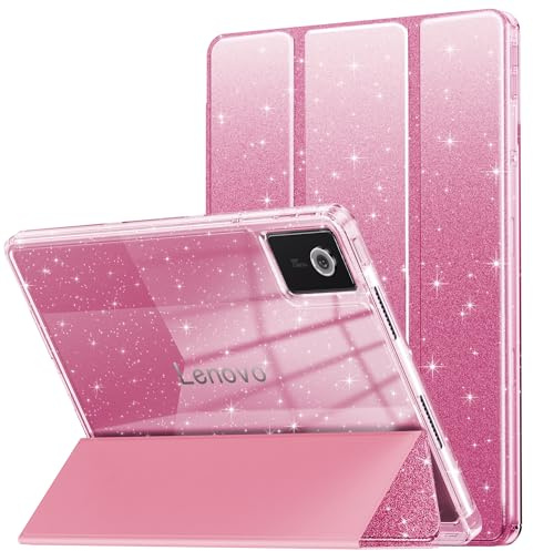 INFILAND Custodia per Lenovo Idea Tab 11 Pollici 2025 (TB336ZU/336FU) / Moto Pad 2026, Cover Protettiva Slim Trasparente con Glitter e Portapenne, Carina per Bambini, Ragazze e Donne (Rosa)