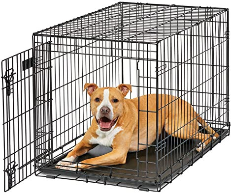 MidWest Homes for Pets Life Stages Modell 1636U Hundebox, mittelgroß, Einzeltür, faltbar, Metall, 91 cm lang, mit Trenneinsatz, Bodenschutz, auslaufsicherer Wanne, schwarz