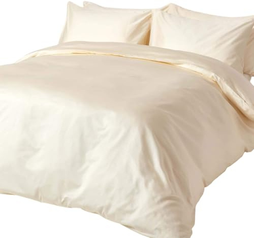 HOMESCAPES Cream Organic Cotton Duvet Cover Set Double 400TC 600 Thread Count Equivalent Quilt Cover Bedding Set 2 Pillowcases Included