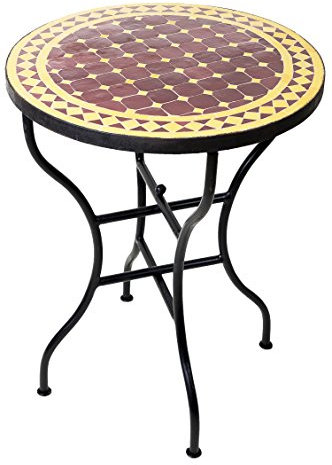 ORIGINAL Marokkanischer Mosaiktisch Bistrotisch ø 60cm Groß rund klappbar | Runder Kleiner Mosaik Gartentisch Mediterran | als Klapptisch für Balkon oder Garten | Marrakesch Bordeaux Gelb 60cm