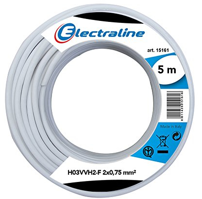 Electraline 10900, Cable para Extensiones H03VVH2-F, Sección 2x0,75 mm, 5 mt, Blanco