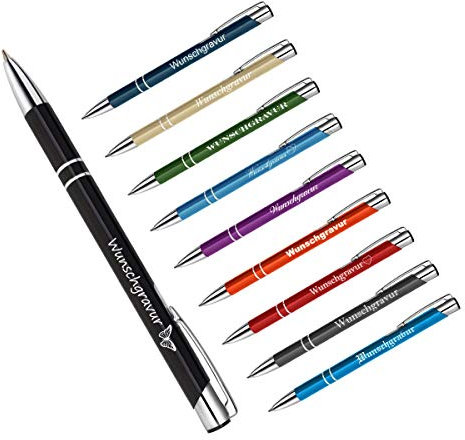 polar-effekt 10 Stück Metall Oleg Kugelschreiber mit Gravur des Namens - Personalisierte Geschenk-Idee Mitbringsel - blau schreibend - Geburtstagsgeschenk - Farbe schwarz