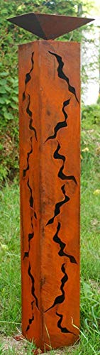 Gartendekoshop24 – Gartendeko Rost, Rostsäule mit Schale für draußen, 100 cm. Handgemachte Rostsäule aus Edelrost mit Schale zum Dekorieren. Rost Skulptur mit Muster, für draußen, Garten.