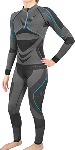 Polar Husky Damen Set Funktionsunterwäsche Thermoaktiv Atmungsaktiv Skiunterwäsche - Ski - Snowboard - Langlauf Farbe Schwarz/Türkis Größe S/M