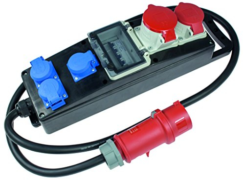 as - Schwabe Vollgummi Steckdosenleiste CEE 2m H07RN-F 5G6-3X Schuko 230 V 16 A, 1x CEE 400 V 16 A, 1x CEE 400 V 32 A - LS Baustromverteiler - Stromstation Baustelleneinsatz - Made in Germany, 60813