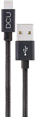 DCU TECNOLOGIC | Ladekabel | Lightning-Kabel | Apple Inc. genehmigt | USB 2.0 | Kompatibel mit iPhone, iPad, iPod | Aluminium | 1M | Schwarz