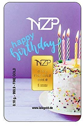 Goldbarren 0.1 Gramm Top - Geschenk Feingehalt 999,9 Goldbarren 0,10g. (Happy Birthday)