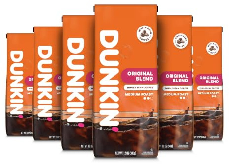 Dunkin' Original Blend Medium Roast Whole Bean Coffee, 12 Ounces (Pack of 6)