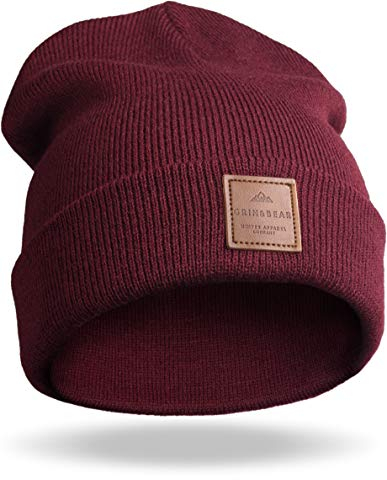 Grin&Bear Unisex Streetwear Mütze Beanie Feinstrick weinrot M65