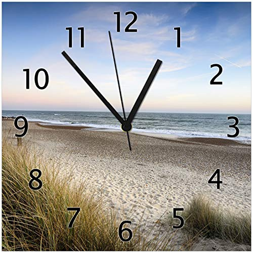 Wallario Design-Wanduhr Strandspaziergang im Urlaub an der Ostsee aus Glas, Motiv-Uhr Größe 30 x 30 cm, Schwarze Zeiger