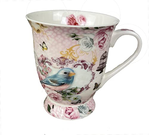 Vintage Keramik Teetasse mit Sieb, Löffel und Deckel, Becher Tasse Teetasse Kaffeebecher aus Porzellan, Teatime für Losen Tee (Vöglein)