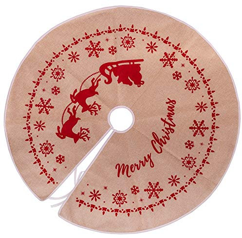 LOLAhome Cubre pie árbol de Navidad Estampado Rojo de Tela de Yute de 100 cm