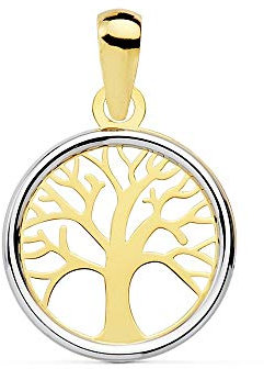 Colgante oro 18k bicolor Árbol Vida 12mm. redondo calado liso mujer