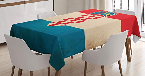 ABAKUHAUS Kroatien Tischdecke, European Land Flag Art, Personalisierter Druck Klare Farben ohne Verblassen Waschbar für Außen Bereich, 140 x 170 cm, Dark Pink Beige