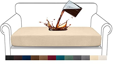 Granbest Premium Wasserdicht Sofa Sitzkissenbezug, High Stretch Jacquard Sitzkissenschutz Sofasitzbezug für Couch (2 Sitzer, Beige)
