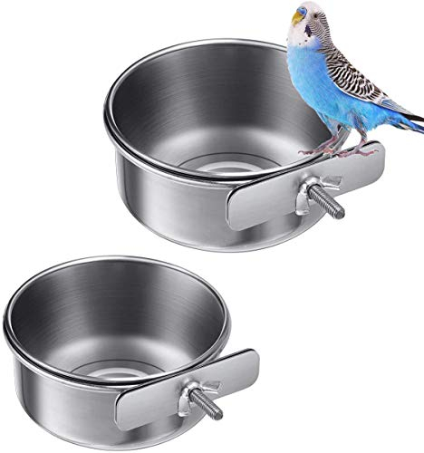 wegreeco 2 Stück Vogelfutterschalen Tassen Edelstahl Papageien-Futterbecher Tierkäfig Wasser Futternapf Vogelkäfig Tassen Halter mit Klemme Halter für Vögel Papageien Wasser Futterschale