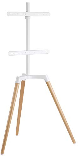 EasyLife - Treppiede per TV cavalletto di design, supporto per schermi fino a 65 e 35kg, orientabile di 140°, regolabile in altezza, con gestione dei cavi, VESA fino a 400x400 (bianco/faggio)