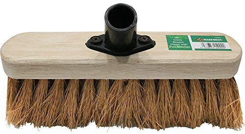 Wooden Bristle Bassine Brush Broom Head - Floor Cleaning, Sweeping | Pvc Bracket Sweeper Brush Attachment, Coco Brown Bristles | Replacement Head, Strong & Durable