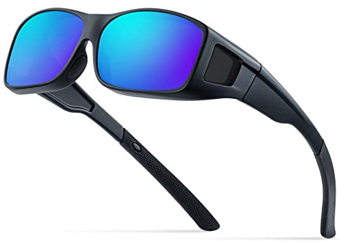 Bloomoak Fit Over Driving Sunglasses, Over Prescription Glasses Wrap Around Sunglasses 100% UV Protection, Anti-glare, TR90 Frame for Men & Women(Blue)