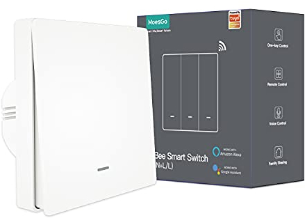 MoesGo ZigBee Interruptor inteligente No se requiere cable neutro, No se necesita condensador, Smart Life, Funciona con Alexa, Google Home, Se requiere Tuya ZigBee Hub, 2MQTT, 1 Gang, Blanco