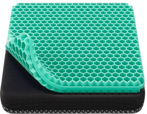 OMCOZY Gel-Sitzkissen, kühlendes Sitzkissen, dick, groß, atmungsaktiv, Waben-Design, absorbiert Druckstellen, Sitzkissen mit rutschfestem Bezug, Gelkissen für Bürostuhl, Zuhause, Auto, Rollstuhl