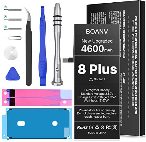 [4600mAh] Batterie pour iPhone 8 Plus, (Nouvelle Version 2022) Batterie de Remplacement à Ultra Haute capacité à 0 Cycle, avec Kits d'outils de Remplacement Professionnels