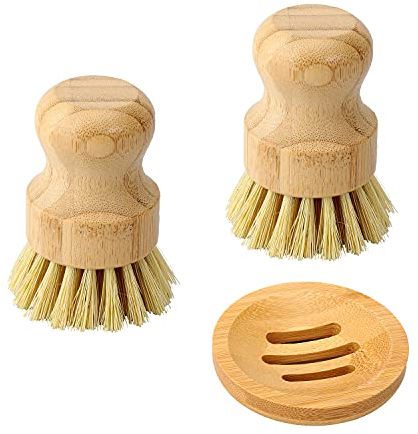 Cepillo de bambú para Fregar Platos, Juego de cepillos de Cocina para Limpiar Platos, Fregadero, sartén de Hierro Fundido/Olla