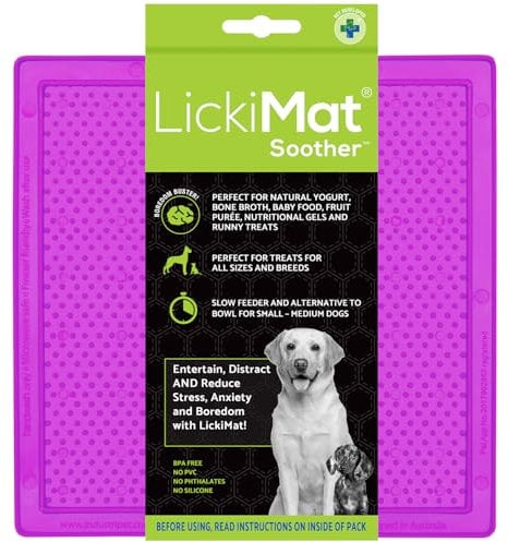 LickiMat Classic Soother, Dog Feeding Mat for Boredom and Anxiety Relief, Ideal for Food, Treats, Yoghurt or Peanut Butter, Lick Mats, Fun Alternative to a Slow Feeder Bowl, Purple