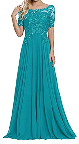 yhfshop Abendkleider Elegant,Schulter-Kurzarm-Partykleid mit Spitzenapplikationen-Türkis_40,Ballkleid Brautjungfernkleider Festkleid