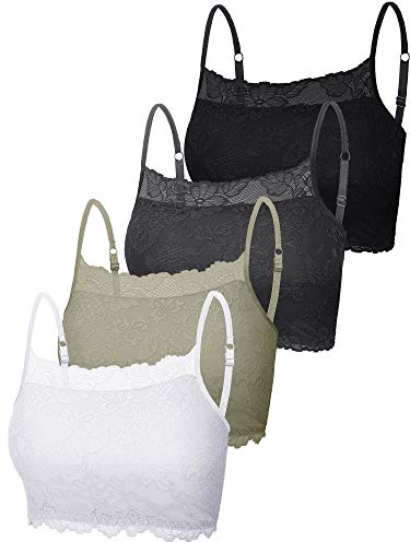 Geyoga 4 Stück Spitzen Bra Top Bralette Sport für Damen(M,Schwarz, Dunkelgrau, Armeegrün, Weiß)