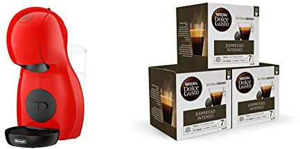 Nescafé Dolce Gusto Piccolo XS De'Longhi EDG210.R Cafetera de cápsulas, 15 bares de presión, diseño compacto, 1400 W + Cápsulas de café Espresso Intenso Magnum; 3 cajas de 30 cápsulas - 90 Cápsula