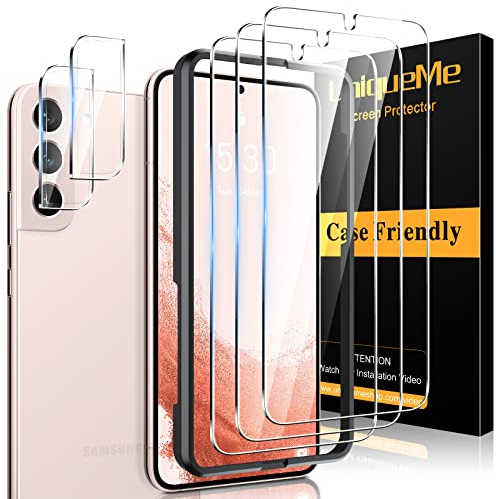 UniqueMe 5 Stück Schutzfolie für Samsung Galaxy S22 Plus, Schutzglas mit Positionierhilfe 3 Stück Panzer Schutz Glas und 2 Stück Kameraschutz, 9H Härte, HD Displayschutz, Blasenfrei, Kratzfestigkeit