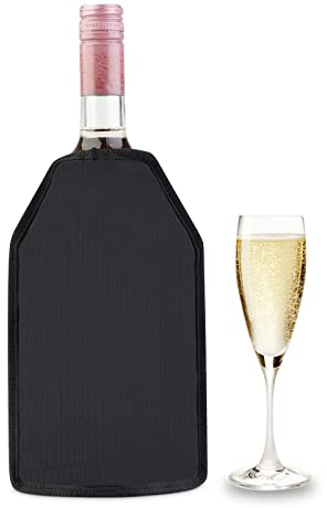Wudlad Enfriador de Botellas de Vino Cava sidra champagne Cerveza,Manguito Funda Enfriadora Botellas Cubitera, Elástico Lateral para un Ajuste Perfecto, Plástico PVC, Negro