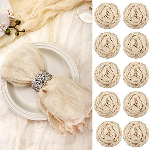 Set mit 54 Gaze Seihtuch Servietten Dinner Servietten Rustikale Boho Servietten Falten Stoffservietten Dekorative Servietten für Zuhause Hochzeit Party Abendessen Tischdekoration, 49.7x50.7 cm (Beige)