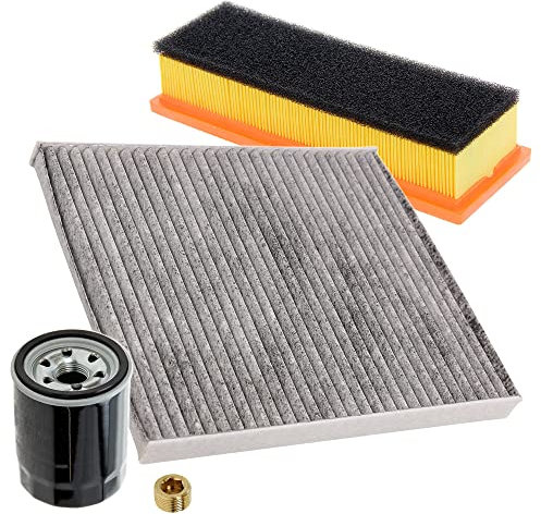 ATEC Germany Set di filtri di controllo con 1x filtro olio, 1x filtro aria, 1x filtro aria abitacolo, 1x tappo di scarico olio, COMPATIBILE CON - FIAT 500 (312_), PANDA (169_), FORD KA (RU8)