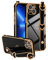 ZTOFERA Compatible with iPhone 13 Case with Wrist Strap, Flexible Silicone Protective Phone Case with Cute Heart Pattern Hand Strap Stand Finger Holder Gold Trim Shockproof Bumper Cover, Black