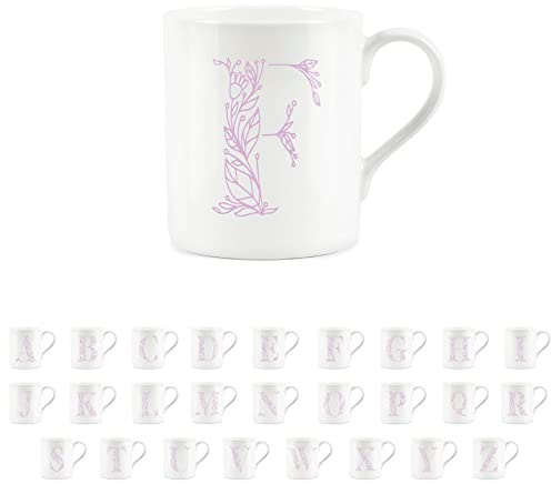 Purely Home Floral Pink Letter F Mug - Fine Bone China Small Coffee Tea Mug Present Personalised Initial Gift