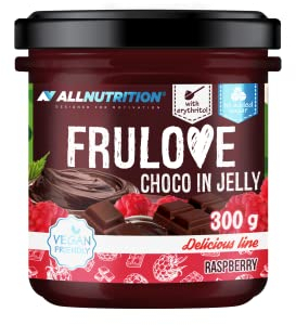 ALLNUTRITION Marmellata Senza Zucchero e Crema Spalmabile Al Cioccolato Zero Zuccheri - Frulove Cioccolato In Gelatina di Lamponi - Crema Spalmabile Ipocalorica - Senza Zucchero - Vegan - 300g