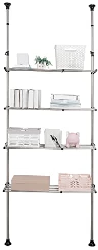 ARIIKON Teleskop-Badezimmerregal Verstellbar Badregal aus Metall mit 4 Ablagen Teleskopregal über Waschmaschine Toilette für Bad, Waschküche, Schlafzimmer, Einfache Montage, Schwarz