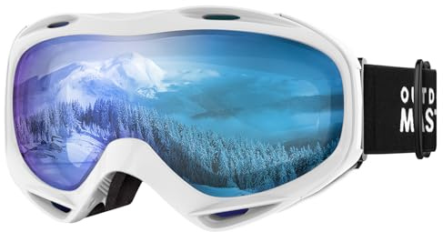 OutdoorMaster Lunettes de ski OTG - Surlunettes de ski/snowboard pour hommes, femmes et adolescents - 100% protection UV (VLT 37% bleu glacier)