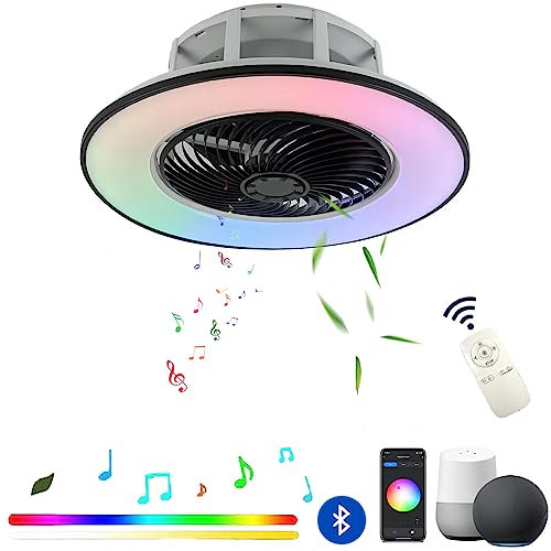 LED Deckenventilator mit Beleuchtung und Fernbedienung, RGB Farbänderung Deckenventilator Licht mit APP Bluetooth Lautsprecher, Leise Deckenventilator Lampe Kompatibel mit Alexa und Google Assistant
