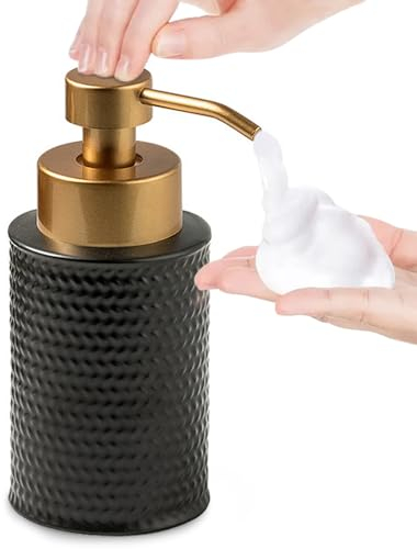 Foam Soap Dispenser with Refined and Vintage Emboss, Ceramic Hand Soap Dispenser for Bathroom (Black)
