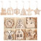 30pcs Wooden Christmas Tree Ornaments Set, 3.1in Carved Hanging Craft Decorations Unfinished Wood Crafts Holiday Decor Cutout Embellishment Blank Decor for Xmas Farmhouse Party