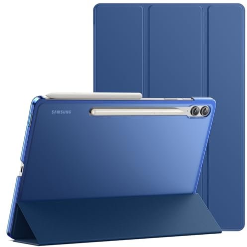 JETech Funda para Samsung Galaxy Tab S9 FE+ / S9 FE Plus 12,4 Pulgadas, Carcasa Slim Translúcida Respaldo Trifold Folio Soporte Protectora Tableta, Admite Carga de S Pen (Marino)